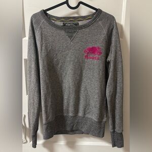 Roots Women's Heather Gray Sweater with Pink Logo